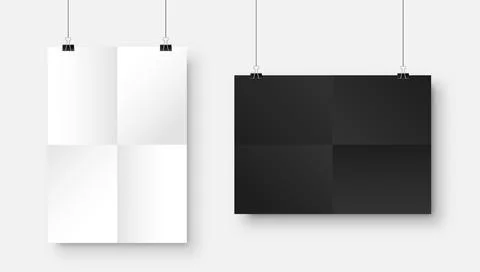 Realistic blank hanging paper sheets in A4 size with shadow isolated on gray Stock Illustration