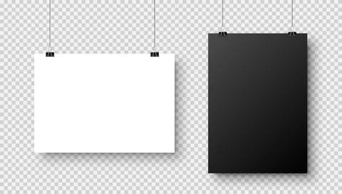 Realistic blank hanging paper sheets in A4 size with shadow on checkered Stock Illustration