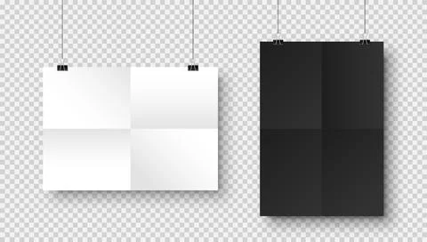 Realistic blank hanging paper sheets in A4 size with shadow on checkered Stock Illustration