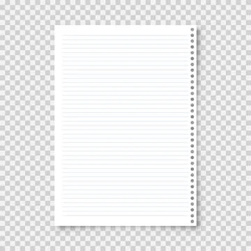 Realistic blank lined paper sheet in A4 format on transparent background Stock-Illustration
