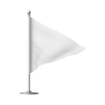 Realistic blank mockup of triangular flag shape, white color, waving, on Stock Illustration