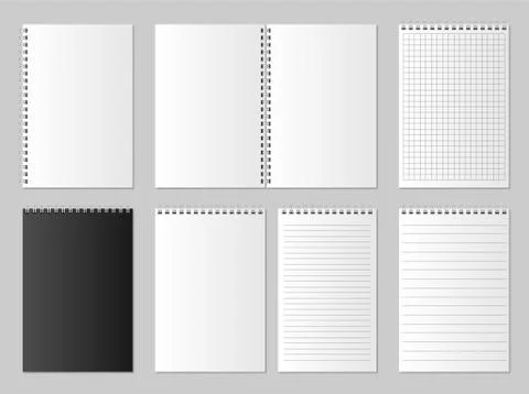 Realistic blank open and closed organizer. Notebook and notepad set mock up Stock Illustration