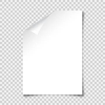 Realistic blank paper sheet with shadow in A4 format on transparent background Stock-Illustration