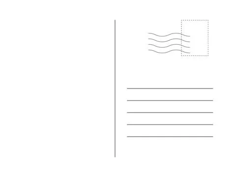 Realistic blank postcard template with stamp mark and address lines, isolated on Illustrazione stock