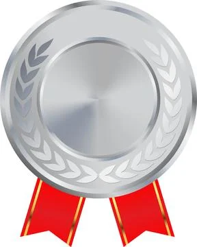 Realistic Blank Silver Medal Vector, Blank Silver Award with ribbon, Prize,.. Stock Illustration