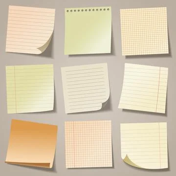 Realistic blank sticky notes. Colored sheets of note papers. Paper reminder Stock Illustration
