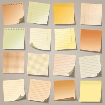 Realistic blank sticky notes. Colored sheets of note papers. Paper reminder Stock Illustration