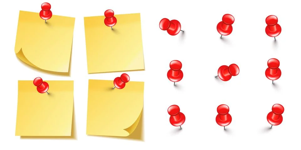 Realistic blank sticky notes isolated on white background. Yellow sheets of note Stock Illustration