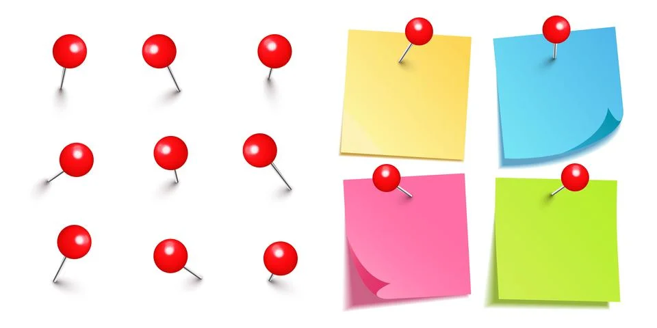Realistic blank sticky notes isolated on white background. Colorful sheets of Stock Illustration