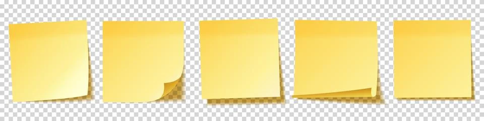 Realistic blank sticky notes. Yellow sheets of note papers. Paper reminder Stock Illustration