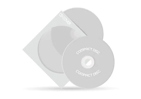 Realistic blank white compact disc with cover mock up template Stock Illustration