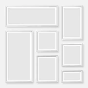 Realistic blank white picture frames collection. Modern poster mockup for Stock Illustration