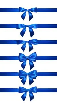 Realistic blue bow with horizontal blue ribbons isolated on white. Element fo Stock Illustration