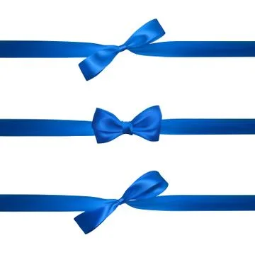 Realistic blue bow with horizontal blue ribbons isolated on white. Element fo Stock Illustration