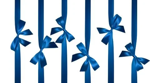 Realistic blue bow with vertical blue ribbons isolated on white. Element for  Stock Illustration