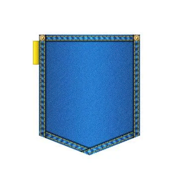 Realistic blue denim jeans patch back pocket with yellow stitching and fabr.. Stock Illustration