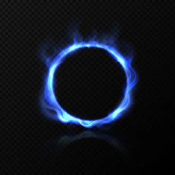 Realistic blue fire circle. Ring of blue fire with shiny flame effect. Vector Stock Illustration
