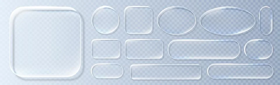 Realistic blue glassmorphism style basic IU mockup elements isolated on Stock Illustration