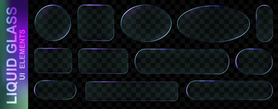 Realistic blue glassmorphism style basic IU mockup elements isolated on Stock Illustration
