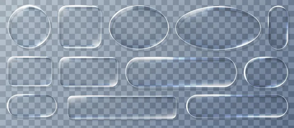 Realistic blue glassmorphism style basic IU mockup elements isolated on Stock Illustration