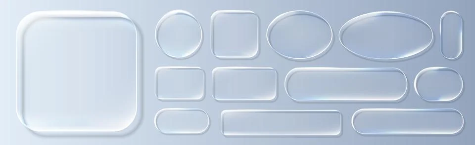 Realistic blue glassmorphism style basic IU mockup elements isolated on Stock Illustration