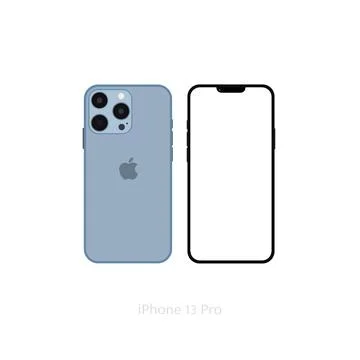 Realistic blue iPhone 13 pro mockup, Smartphone white screen, mockup Stock Illustration