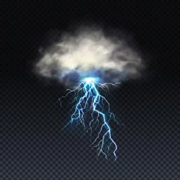Realistic blue lightning with grey cloud Stock Illustration