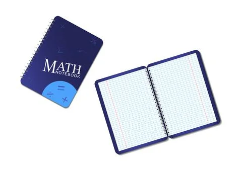 Realistic blue math notebook set isolated on white background Stock Illustration
