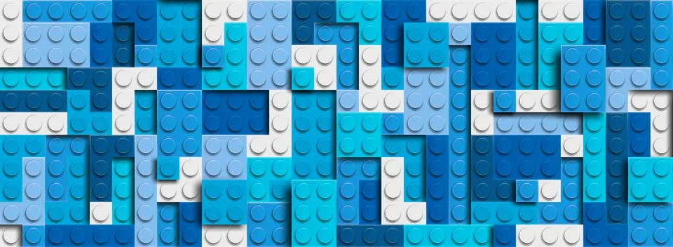 Realistic blue plastic constructor background with shadows. Play and build Stock Illustration