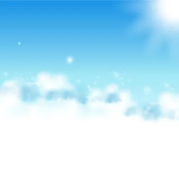 Realistic blue sky with soft white clouds and sun vivid splash in corner vector  Stock Illustration