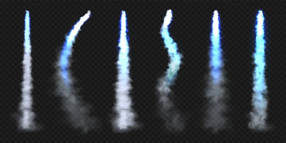 Realistic blue space rocket trails. Festive fireworks launch. Fire burst Stock Illustration