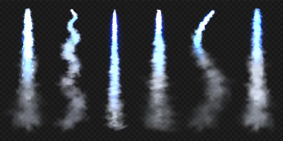 Realistic blue space rocket trails. Festive fireworks launch. Fire burst Stock Illustration