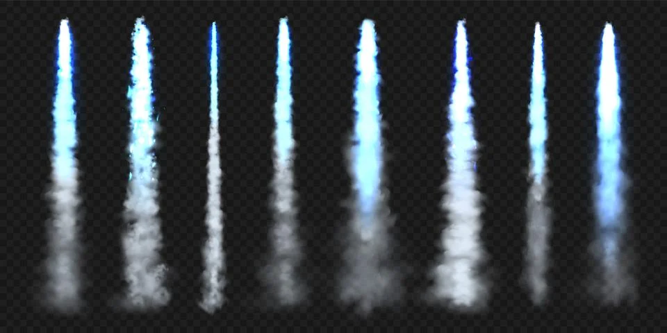 Realistic blue space rocket trails. Festive fireworks launch. Fire burst Stock Illustration