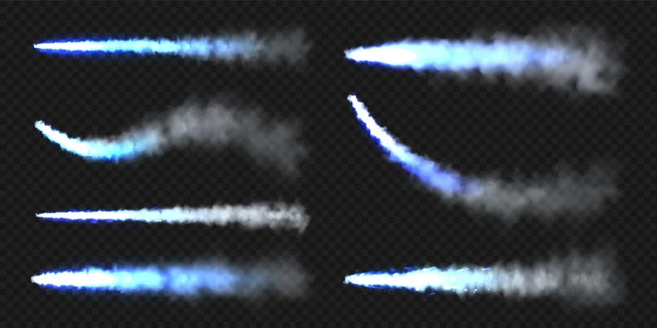 Realistic blue space rocket trails. Festive fireworks launch. Fire burst Stock Illustration