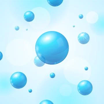 Realistic Blue Sphere or Bubble Elements Pattern Background. Vector Stock Illustration