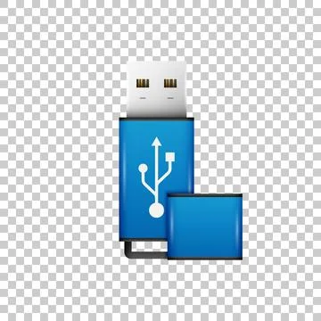 Realistic Blue USB flash drive isolated object on transparent background. Vector Stock Illustration