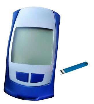 Realistic blue vector glucometer and test strip Stock Illustration