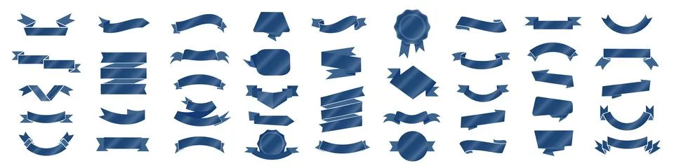 Realistic blue Vector Ribbons Set. Vintage glossy ribbons. Stock Illustration