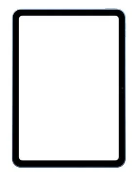 Realistic blue vertical tablet empty screen frame overlay mockup. Mobile pad Illustrazione stock