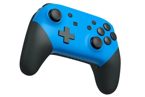 Realistic blue video game controller on white background Stock Illustration