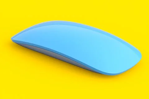 Realistic blue wireless computer mouse with touch isolated on yellow backgrou Stock Illustration