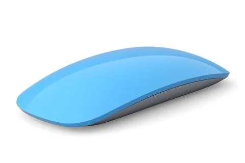 Realistic blue wireless computer mouse with touch isolated on white backgroun Stock Illustration