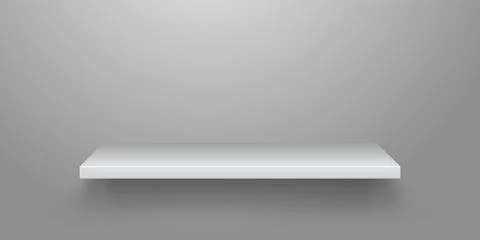 Realistic bookshelf. Empty shelf on wall. Minimalist furniture, smooth surface Illustrazione stock