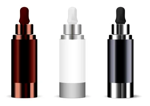 Realistic bottle Set dropper. Mockup vector flacon Stock Illustration