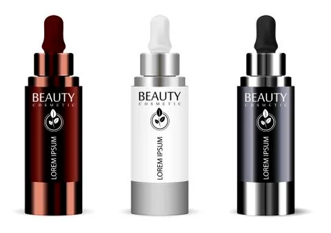 Realistic bottle Set dropper. Mockup vector flacon Stock Illustration