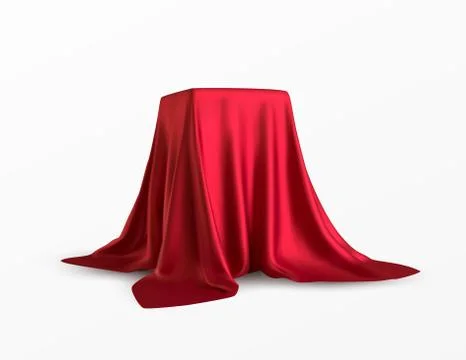 Realistic box covered with red silk cloth. Isolated on white background. Satin Stock Illustration