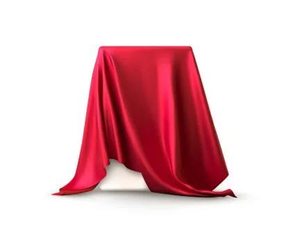 Realistic box covered with red silk cloth. Isolated on white background. Satin Stock Illustration