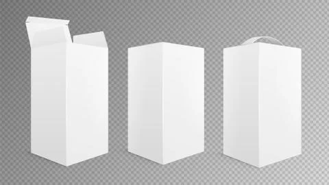 Realistic box mockup. Open closed package, take away pack with handle. Isolated Illustrazione stock