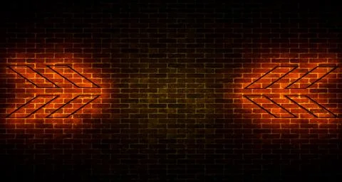 Realistic Brick Wall With Neon Light Arrows And Empty Space. 3d rendering 스톡 일러스트