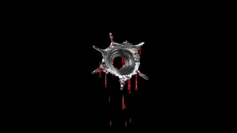 Realistic Broken cracks getting hit by bullet with blood on Black Background. Stock Footage 332046003